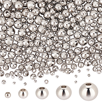 Elite 400 Pcs 5 Style Rack Plating Brass Beads, Long-Lasting Plated, Round, Platinum, 2~6mm, Hole: 1~1.5mm, 80pcs/style