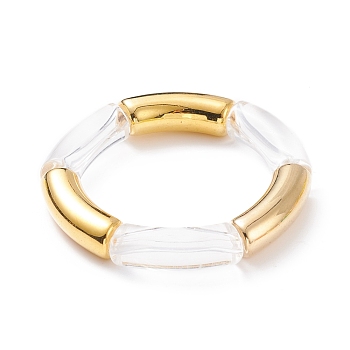 Acrylic & Plastic Curved Tube Chunky Stretch Bracelet for Women, Golden, Inner Diameter: 2 inch(5.1cm)