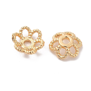 Brass Bead Caps, 6-Petal Flower, Real 18K Gold Plated, 6x2mm, Hole: 1.2mm