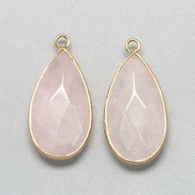 Golden Pink Drop Rose Quartz Pendants