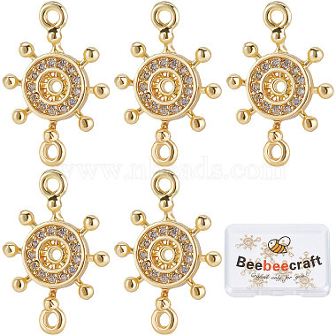 Real 18K Gold Plated Clear Anchor & Helm Brass+Cubic Zirconia Links