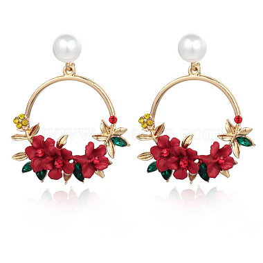 Ring with Flower Alloy & Rhinestone & Polymer Clay Stud Dangle Earrings(FS-WGDD86E-02)-1