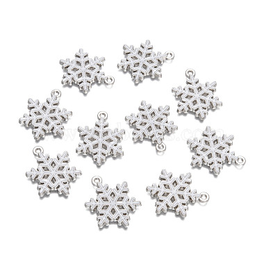 Platinum White Snowflake Alloy+Enamel Pendants