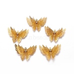 Brass Pendants, with Rhinestone,  Long-Lasting Plated, Butterfly, Golden, 27x35x7.5mm, Hole: 1.2mm(KK-WH0032-01G)