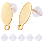 30Pcs 304 Stainless Steel Stud Earring Findings, Oval, with Loops, 50Pcs Plastic Ear Nuts, Golden, 16x7x1mm, Hole: 1.6mm, Pin: 0.8mm(STAS-BBC0008-92G)