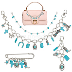 Jewelry Sets, with Cowboy Alloy & Iron & Synthetic Turquoise Boot Cross Horseshoe Pendant Bag Decorative Chains, 1Pc Brooch and 1Pc Keychains, Antique Silver, 43~312mm(HJEW-BC0001-66)