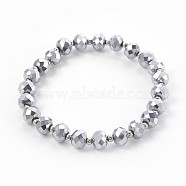 Electroplate Glass Stretch Bracelets, with Brass Spacer Beads, Round, Platinum Plated, 2-1/8 inch(5.3cm)(BJEW-JB04017-01)