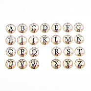 Glass Cabochons, Half Round with Black Alphabet, Antique White, Letter A~Z, 25x7~8mm, 26pcs/set(GGLA-N043-004)