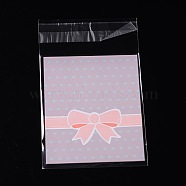 Rectangle OPP Cellophane Bags, with Bowknot Pattern, Pink, 12.5x7.9cm, Unilateral Thickness: 0.035mm, Inner Measure: 9.5x7.9cm, about 95~100pcs/bag(OPC-L001-10A)