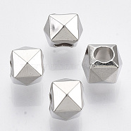 CCB Plastic Beads, Faceted, Cube, Platinum, 7x8x8mm, Hole: 3.5mm, about 450pcs/500g.(CCB-R102-03P)