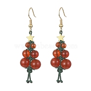 Natural Carnelian & Agate Beaded Christmas Tree Dangle Earrings, Brass Jewelry, 56.5x16.5~17mm(EJEW-TA00244)