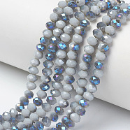 Electroplate Opaque Solid Color Glass Beads Strands, Half Plated, Blue Plated, Faceted, Rondelle, Light Steel Blue, 4x3mm, Hole: 0.4mm, about 123~127pcs/strand, 16.5~16.9 inch(42~43cm)(EGLA-A034-P4mm-I12)