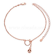 SHEGRACE 925 Sterling Silver Kitten Link Anklets, with Cable Chains, Cat Head and Bell, Rose Gold, 8-1/4 inch(21cm)(JA90B)