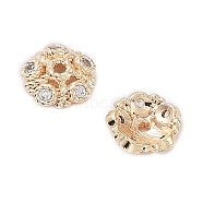 Rack Plating Brass Cubic Zirconia Bead Cap, 5-Petal Flower, Real 18K Gold Plated, 6x2mm, Hole: 0.7mm(KK-A183-74G)