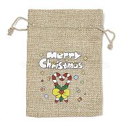 Christmas Printed Burlap Packing Pouches Drawstring Bags, Rectangle, Tan, Candy Cane, 14x10x0.01cm(ABAG-Q053-02A-12)