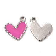 304 Stainless Steel Enamel Pendants, Heart Charm, Stainless Steel Color, 11.5x10x1mm, Hole: 1.6mm(STAS-M308-14P-01)