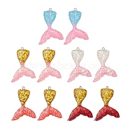 10Pcs 5 Colors Gradient Color Resin Pendants, Mermaid Tail Charms, with Glitter Powder and Platinum Tone Iron Loops, Mixed Color, 46x30x6mm, Hole: 2mm, 2pcs/color(CRES-YW0001-21)