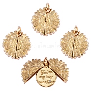 Brass Micro Pave Clear Cubic Zirconia Openable Pendants, Long-Lasting Plated, Flower with Word You're My Ray of Sunshine, Real 18K Gold Plated, 18x18x7mm, Hole: 5mm, 4pcs/box(KK-SZ0004-50)