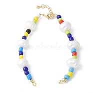 Natural Pearl and Colorful Porcelain Beaded Bracelet Making, with Brass Lobster Claw Clasps and Extender Chains, Rack Plating, Long-Lasting Plated, Cadmium Free & Lead Free, Real 18K Gold Plated, 6-3/4 inch(17cm)(KK-F892-16G)