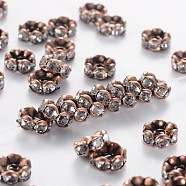 Brass Rhinestone Spacer Beads, Grade AAA, Wavy Edge, Nickel Free, Red Copper Metal Color, Rondelle, Crystal, 8x3.8mm, Hole: 1.5mm(RB-A014-L8mm-01R-NF)