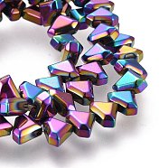 Electroplate Non-Magnetic Synthetic Hematite Beads Strands, Triangle, Faceted, Multi-color Plated, 6x8x3.5mm, Hole: 1mm, about 70~73pcs/strand, 15.35 inch(39cm)(G-M359-01B)