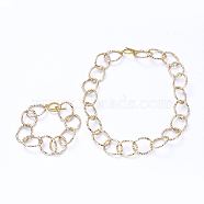 Aluminum Textured Cable Chain Bracelets & Necklaces Jewelry Sets, with Alloy Toggle Clasps, Light Gold, 7-7/8 inch(20cm), 16.92 inch(43cm)(SJEW-JS01094-03)