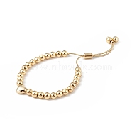 Rack Plating Brass Slider Bracelets, Long-Lasting Plated Heart & Round Beaded Adjustable Bracelets for Wmome, Cadmium Free & Lead Free, Real 18K Gold Plated, 10-1/4~10-5/8 inch(26~27cm) (BJEW-C036-01A-G)