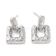 Brass Studs Earrings, Long-Lasting Plated, Lead Free & Cadmium Free, Square, Platinum, 19x12mm(EJEW-K276-03P)