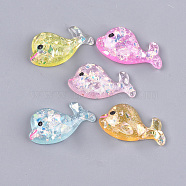 Resin Cabochons, with Shell Chip, Whale, Mixed Color, 22x38x13mm(X-CRES-T011-07)