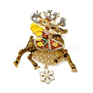 Deer Alloy Rhinestone Brooches, Enamel Pins, Christmas Elk, Golden, Colorful, 77.5x63.5mm(JEWB-I034-34G)