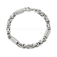 Non-Tarnish Grooved Column 304 Stainless Steel Byzantine Chain Bracelets for Men, Stainless Steel Color, 8-5/8 inch(22cm)(BJEW-B093-07P)