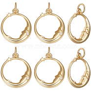 Beebeecraft Brass Micro Pave Clear Cubic Zirconia Pendants, with Jump Rings, Long-Lasting Plated, Round Ring with Moon & Star Charm, Golden, 17x14.5x2.5mm, Hole: 3.6mm, 8pcs/box(ZIRC-BBC0001-78)