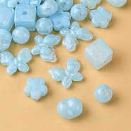Opaque Acrylic Beads, Glitter Beads, Mixed Shapes, Light Sky Blue, 10.5~17x11~20x5.5~13.5mm, Hole: 1.6~3mm(OACR-YW0001-73G)