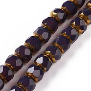 Electroplate Opaque Glass Beads Strands, Half Golden Plated, Long-Lasting Plated, Faceted, Rondelle, Midnight Blue, 7.5x6mm, Hole: 1.2mm, about 60pcs/strand, 15.75''(40cm)(GLAA-P003-A01)