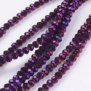Electroplate Glass Beads Strands, Faceted, Rondelle, Purple Plated, 3x2mm, Hole: 1mm, about 165~169pcs/strand, 15~16 inch(38~40cm)(EGLA-D020-3x2mm-84)