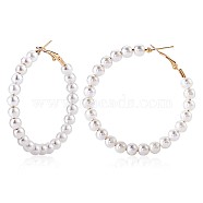 Shell Pearl Beaded Big Hoop Earrings, Alloy Jewelry for Women, Golden, 53.5mm, Pin: 0.8mm(JE989A)