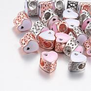 Alloy Enamel European Beads, Large Hole Beads, Hollow Heart, Mixed Color, 10x10~10.5x8mm, Hole: 5mm(MPDL-T001-04M)