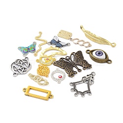 Alloy Links Connectors, Leaf & Butterfly & Heart & Twist & Flat Round & Moon & Rectangle & Flower, Mixed Color, 14~44x8~33.5x1~7mm, Hole: 1.2~2.6mm(PALLOY-XCP0001-33)