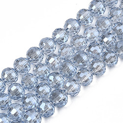 Electroplate Transparent Glass Beads Strands, , Faceted, Round, Light Steel Blue, 8x7mm, Hole: 1.6mm, about 71pcs/strand, 19.88 inch(50.5cm)(EGLA-N002-15-A01)