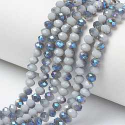Electroplate Opaque Solid Color Glass Beads Strands, Half Plated, Blue Plated, Faceted, Rondelle, Light Steel Blue, 4x3mm, Hole: 0.4mm, about 123~127pcs/strand, 16.5~16.9 inch(42~43cm)(EGLA-A034-P4mm-I12)