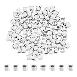 100Pcs Brass Spacer Beads, Long-Lasting Plated, Faceted Column, 925 Sterling Silver Plated, 3x3~3.5mm, Hole: 1.4mm(KK-FI0001-02B-S)