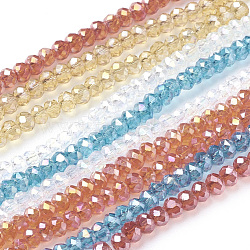 Electroplate Glass Beads Strands, AB Color Plated, Faceted Rondelle, Mixed Color, 3x2mm, Hole: 0.5mm, about 145~150pcs/strand, 34~35cm(EGLA-R048-2mm-M)