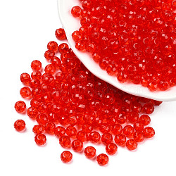 Transparent Acrylic Beads, Faceted, Rondelle, Red, 4x3.5mm, Hole: 1.5mm, about 14000pcs/500g(TACR-N017-01-05)