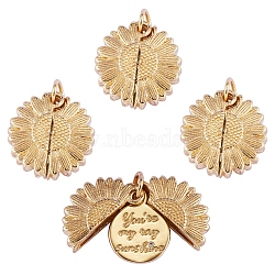 Brass Micro Pave Clear Cubic Zirconia Openable Pendants, Long-Lasting Plated, Flower with Word You're My Ray of Sunshine, Real 18K Gold Plated, 18x18x7mm, Hole: 5mm, 4pcs/box(KK-SZ0004-50)