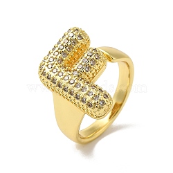 Letter Brass Micro Pave Clear Cubic Zirconia Open Cuff Ring for Women, Real 18K Gold Plated, Letter F, 19.5x14.5mm, US Size 6(16.5mm)(RJEW-N046-03F-G)