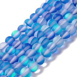 Synthetic Moonstone Beads Strands, Frosted, Round, Dodger Blue, 6mm, Hole: 1mm, about 60~64pcs/strand, 14.76''~15.55''(37.5~39.5cm)(G-E573-01A-19)