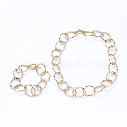 Aluminum Textured Cable Chain Bracelets & Necklaces Jewelry Sets, with Alloy Toggle Clasps, Light Gold, 7-7/8 inch(20cm), 16.92 inch(43cm)(SJEW-JS01094-03)