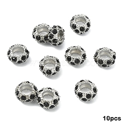 10Pcs Alloy Rhinestone European Beads, Large Hole Beads, Rondelle, Jet, 11x6mm, Hole: 5mm(CPDL-YW0001-02D)