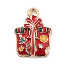 Christmas Theme Alloy Enamel Pendants, Light Gold, Gift Box, 19x14x3mm, Hole: 1.6mm(X-ENAM-D060-04A)