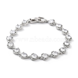 Valentine's Day Rack Plating Brass Cubic Zirconia Heart Link Chain Bracelets for Women, Lead Free & Cadmium Free, Platinum, Inner Diameter: 7-1/4 inch(18.5cm)(BJEW-D032-03P-02)